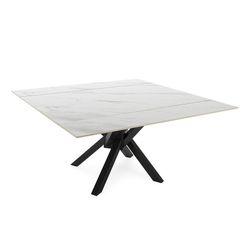 Extendable square dining table in synthetic stone and metal in black and white, 90-150 x 90-150 x 76 cm | Arlene