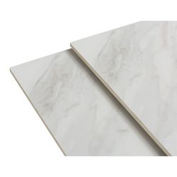 Extendable square dining table in synthetic stone and metal in black and white, 90-150 x 90-150 x 76 cm | Arlene