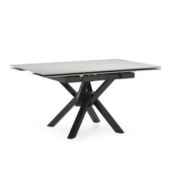Extendable square dining table in synthetic stone and metal in black and white, 90-150 x 90-150 x 76 cm | Arlene