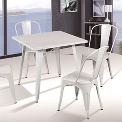 Mesa de jantar de aço branco, 80 x 80 x 76 cm