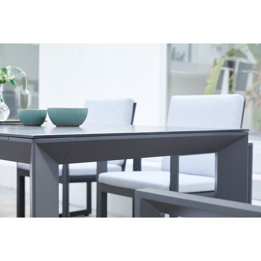 Aluminum and glass dining table in anthracite and gray, 210 x 90 x 75 cm | Onyx