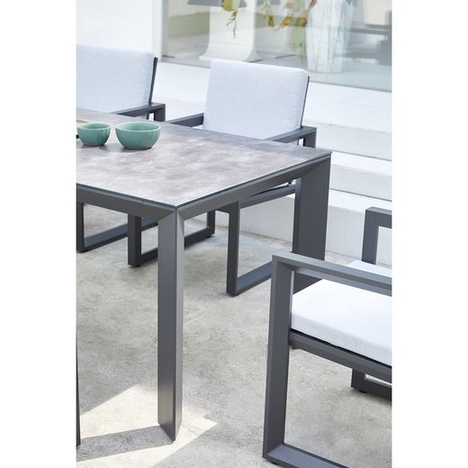 Aluminum and glass dining table in anthracite and gray, 210 x 90 x 75 cm | Onyx