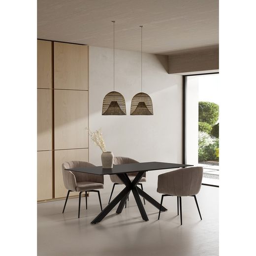 Table à manger en céramique et métal noir, 180 x 90 x 76 cm | Bimba