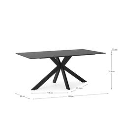 Table à manger en céramique et métal noir, 180 x 90 x 76 cm | Bimba