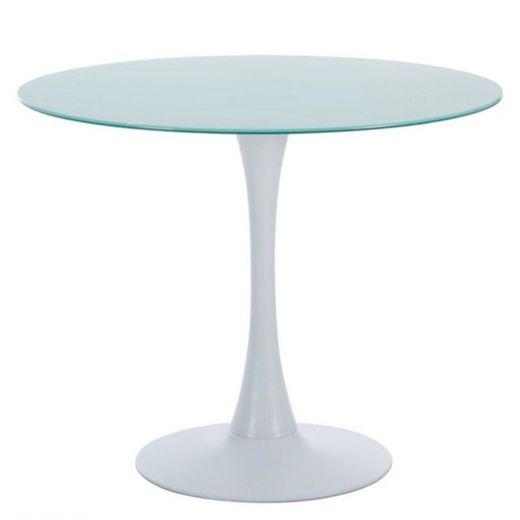 Table à manger en verre blanc et structure en métal, Ø90 x 72 cm
