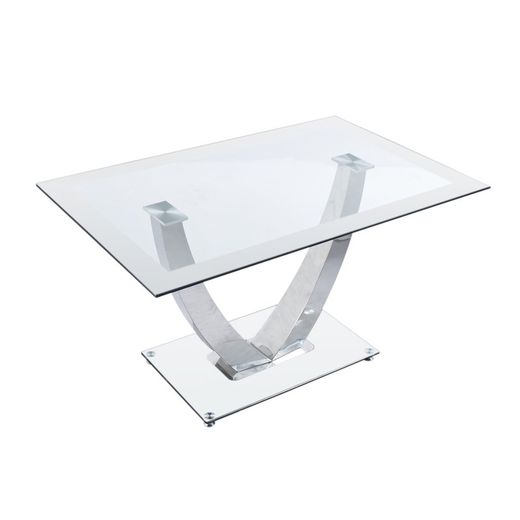 Esstisch aus gehärtetem Glas und Metall in transparent, weiß und chrom, 140 x 90 x 75 cm | Dubai
