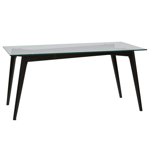 Esstisch aus Glas und Holzrahmen in Schwarz, 160 x 90 x 76 cm