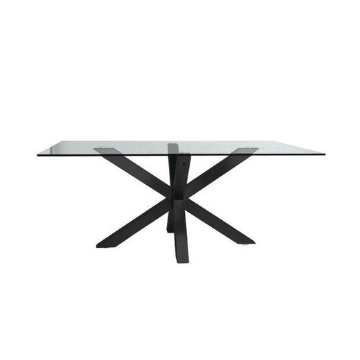 Mesa de Comedor de Cristal y Acero Negro 180x100x75 cm
