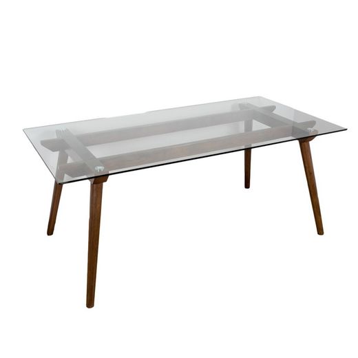 Mesa de comedor de cristal y madera 180 x 90 x 75 cm