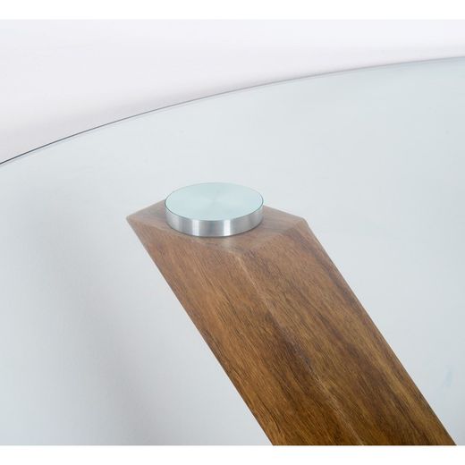 Mesa de comedor de aluminio y cristal efecto madera, 100 x75 cm