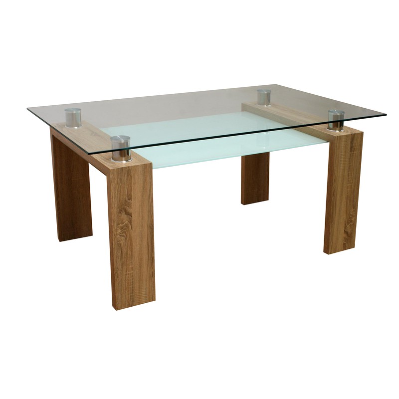 Mesa de comedor de doble cristal y madera 150 x 90 x 76 cm