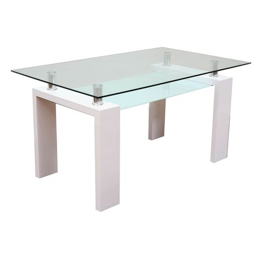 Doppelter Esstisch aus Glas und weiß lackierte Beine 150 x 90 x 76 cm