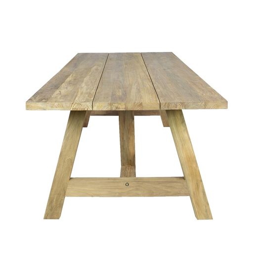 Table à manger d'extérieur en bois de teck recyclé naturel, 220 x 100 x 78 cm | Swann