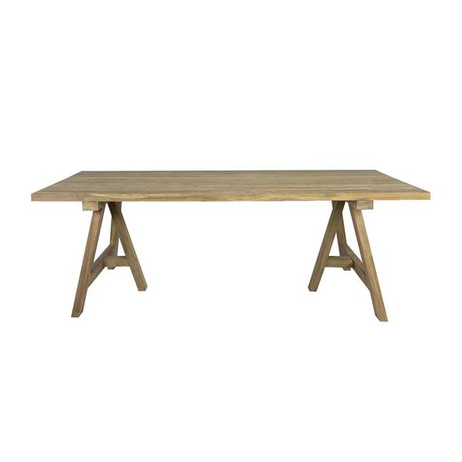 Table à manger d'extérieur en bois de teck recyclé naturel, 220 x 100 x 78 cm | Swann