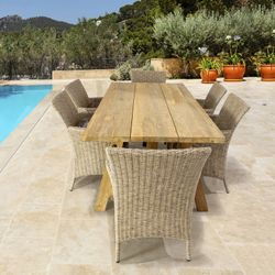 Tavolo da pranzo da esterno in legno di teak riciclato naturale, 220 x 100 x 78 cm | Swann