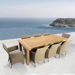 Table à manger d'extérieur en bois de teck recyclé naturel, 240 x 100 x 78 cm | Tamou