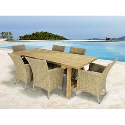 Table à manger d'extérieur en bois de teck recyclé naturel, 280 x 100 x 78 cm | Swann