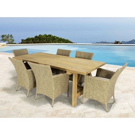 Table à manger d'extérieur en bois de teck recyclé naturel, 280 x 100 x 78 cm | Swann