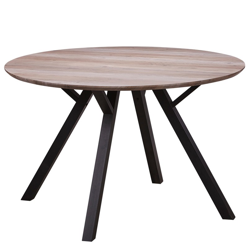 Mesa de comedor redonda Ø120 efecto madera con pata metálica negra Circle