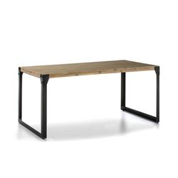 Mesa de jantar em madeira de acácia. Pernas de ferro preto 160x90x75