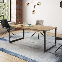 Mesa de jantar em madeira de acácia. Pernas de ferro preto 160x90x75