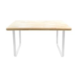 Esstisch aus Eichenholz und Metall in Natur und Weiß, 140 x 80 x 76 cm | glatt