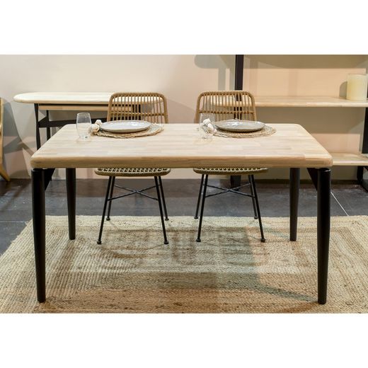 Esstisch aus Eichenholz und Metall in Natur und Schwarz, 140 x 80 x 76 cm | Mond