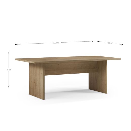 Wooden dining table in oak color Cádiz, 200 x 100 x 75 cm | Loana