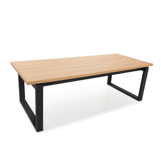 Drewniany stół jadalny w kolorze dębowym i czarnym, 220 x 100 x 76 cm | Rina