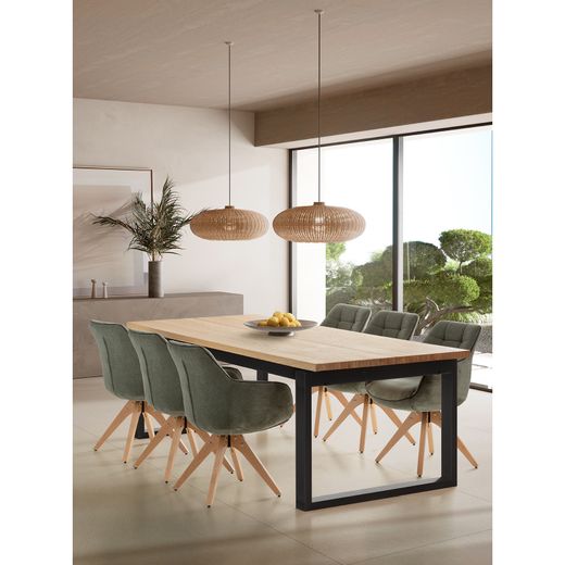 Drewniany stół jadalny w kolorze dębowym i czarnym, 220 x 100 x 76 cm | Rina