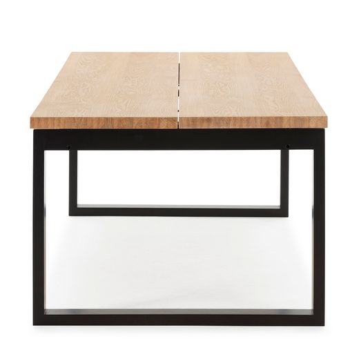 Drewniany stół jadalny w kolorze dębowym i czarnym, 220 x 100 x 76 cm | Rina