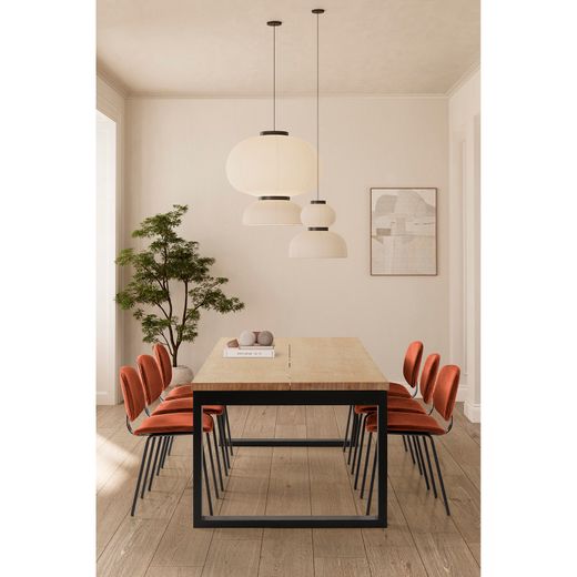 Drewniany stół jadalny w kolorze dębowym i czarnym, 220 x 100 x 76 cm | Rina