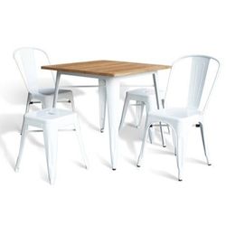 Tavolo da pranzo in legno massello di olmo e struttura in acciaio, 80 x 80 x 76 cm