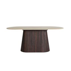 Mesa de comedor de madera y mármol sintético en marrón  y beige, 180 x 90 x 75 cm | Verona
