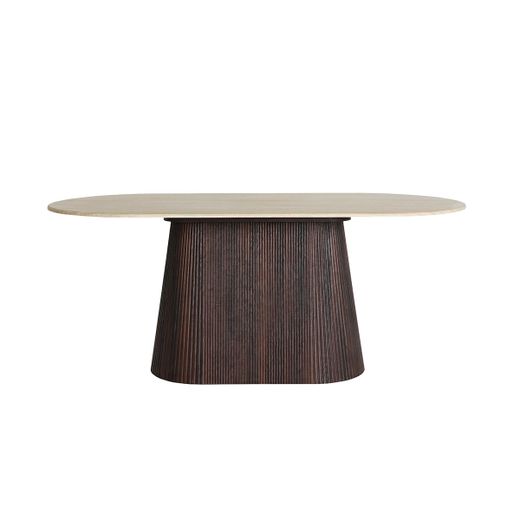 Mesa de comedor de madera y mármol sintético en marrón  y beige, 180 x 90 x 75 cm | Verona