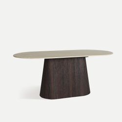 Mesa de comedor de madera y mármol sintético en marrón  y beige, 180 x 90 x 75 cm | Verona