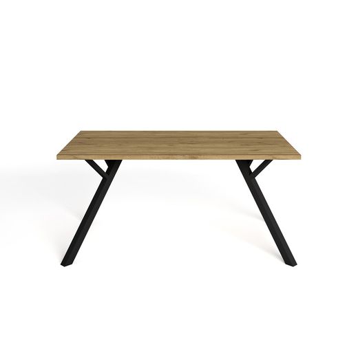 Wood and metal dining table in natural and black, 160 x 90 x 77 cm | Paola
