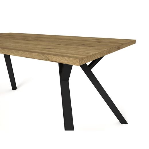 Wood and metal dining table in natural and black, 160 x 90 x 77 cm | Paola