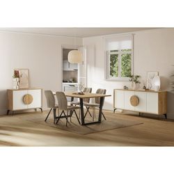 Wood and metal dining table in natural and black, 180 x 100 x 75 cm | Francesca