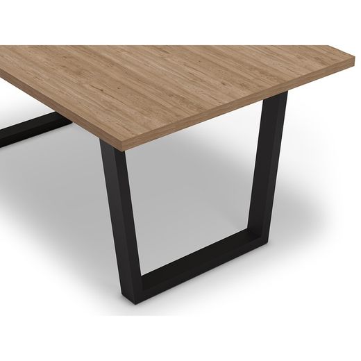 Wood and metal dining table in natural and black, 180 x 100 x 75 cm | Francesca