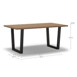Wood and metal dining table in natural and black, 180 x 100 x 75 cm | Francesca