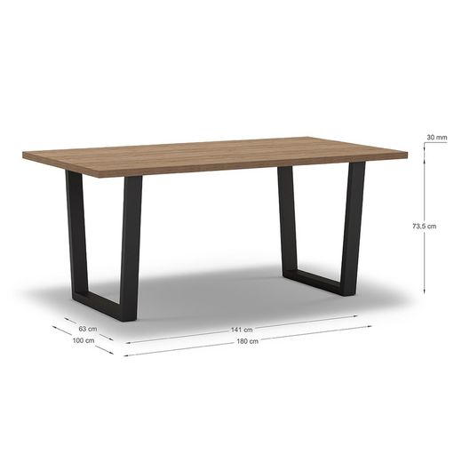 Wood and metal dining table in natural and black, 180 x 100 x 75 cm | Francesca