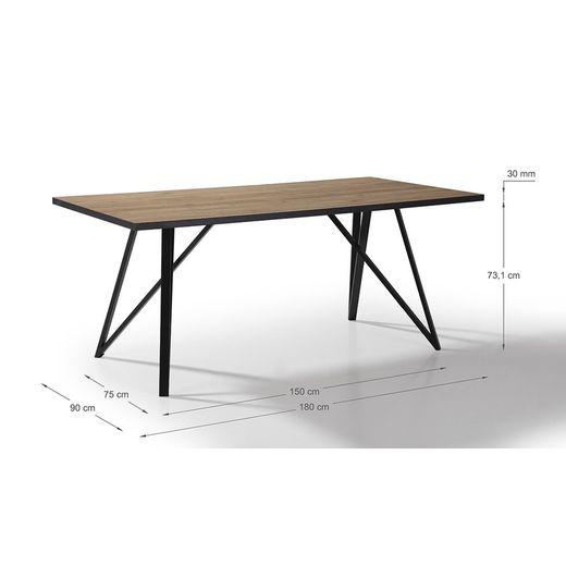 Esstisch aus Holz und Metall in Natur und Schwarz, 180 x 90 x 76 cm | Myla
