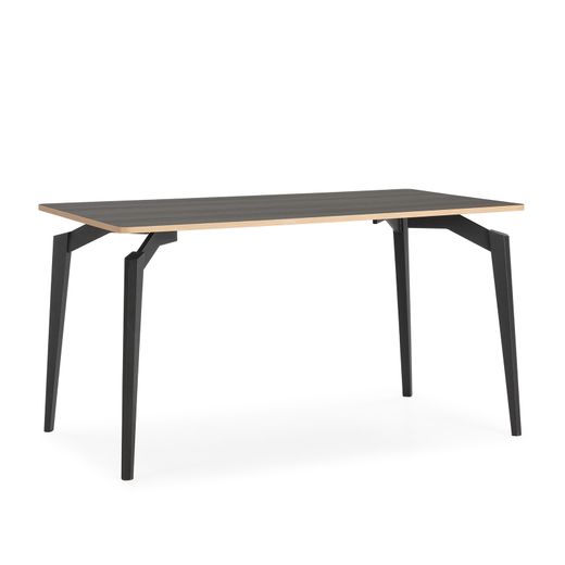 Mesa de comedor de madera y metal en negro, 140 x 80 x 77 cm | Denia