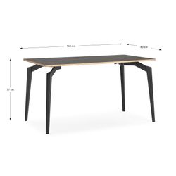 Wooden and metal dining table in black, 140 x 80 x 77 cm | Denia