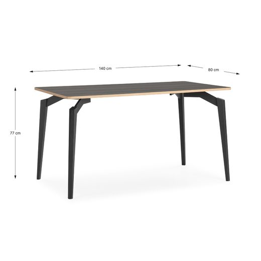 Wooden and metal dining table in black, 140 x 80 x 77 cm | Denia