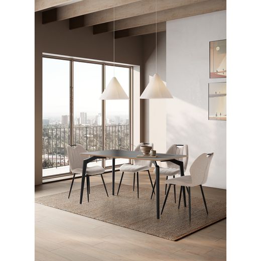 Wooden and metal dining table in black, 140 x 80 x 77 cm | Denia