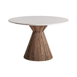 Mesa de comedor de madera y piedra en marrón y blanco, 120 x 120 x 80 cm | Toigne
