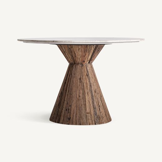 Mesa de comedor de madera y piedra en marrón y blanco, 120 x 120 x 80 cm | Toigne