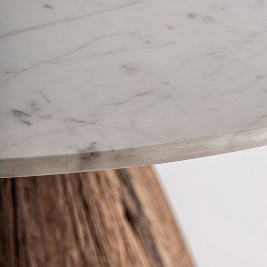 Mesa de comedor de madera y piedra en marrón y blanco, 120 x 120 x 80 cm | Toigne